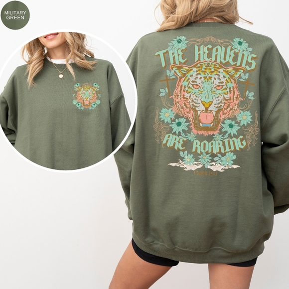 Heavens Are Roaring Psalm 19:1 Bible Tiger Christian Faith Religious Sweatshirt - Picture 10 of 16